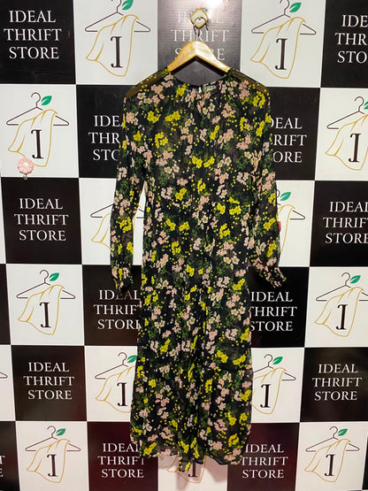 PAPAYA |L| BUST 19| A11| WOMEN'S BLACK & YELLOW FLORAL CHIFFON TIERED MAXI DRESS