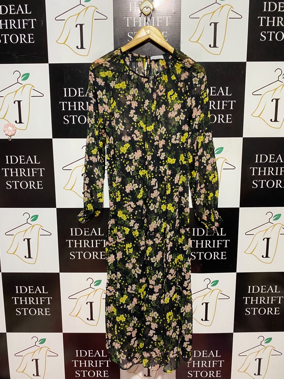 PAPAYA |L| BUST 19| A11| WOMEN'S BLACK & YELLOW FLORAL CHIFFON TIERED MAXI DRESS