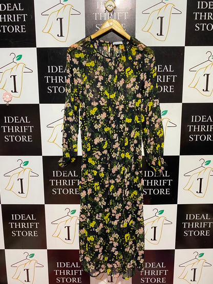 PAPAYA |L| BUST 19| A11| WOMEN'S BLACK & YELLOW FLORAL CHIFFON TIERED MAXI DRESS