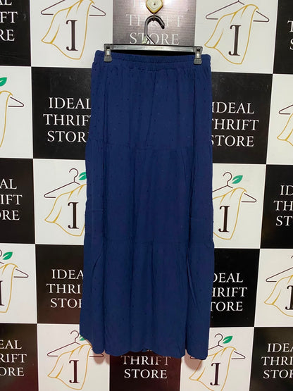 APRICOT |M| WAIST 28| A11| WOMEN'S SOLID NAVY BLUE SWISS DOT TIERED MAXI SKIRT