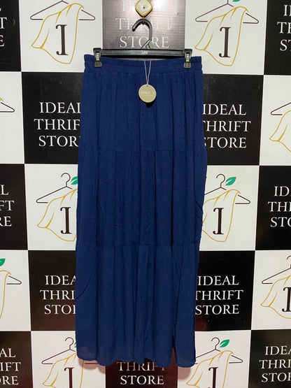 APRICOT |M| WAIST 28| A11| WOMEN'S SOLID NAVY BLUE SWISS DOT TIERED MAXI SKIRT