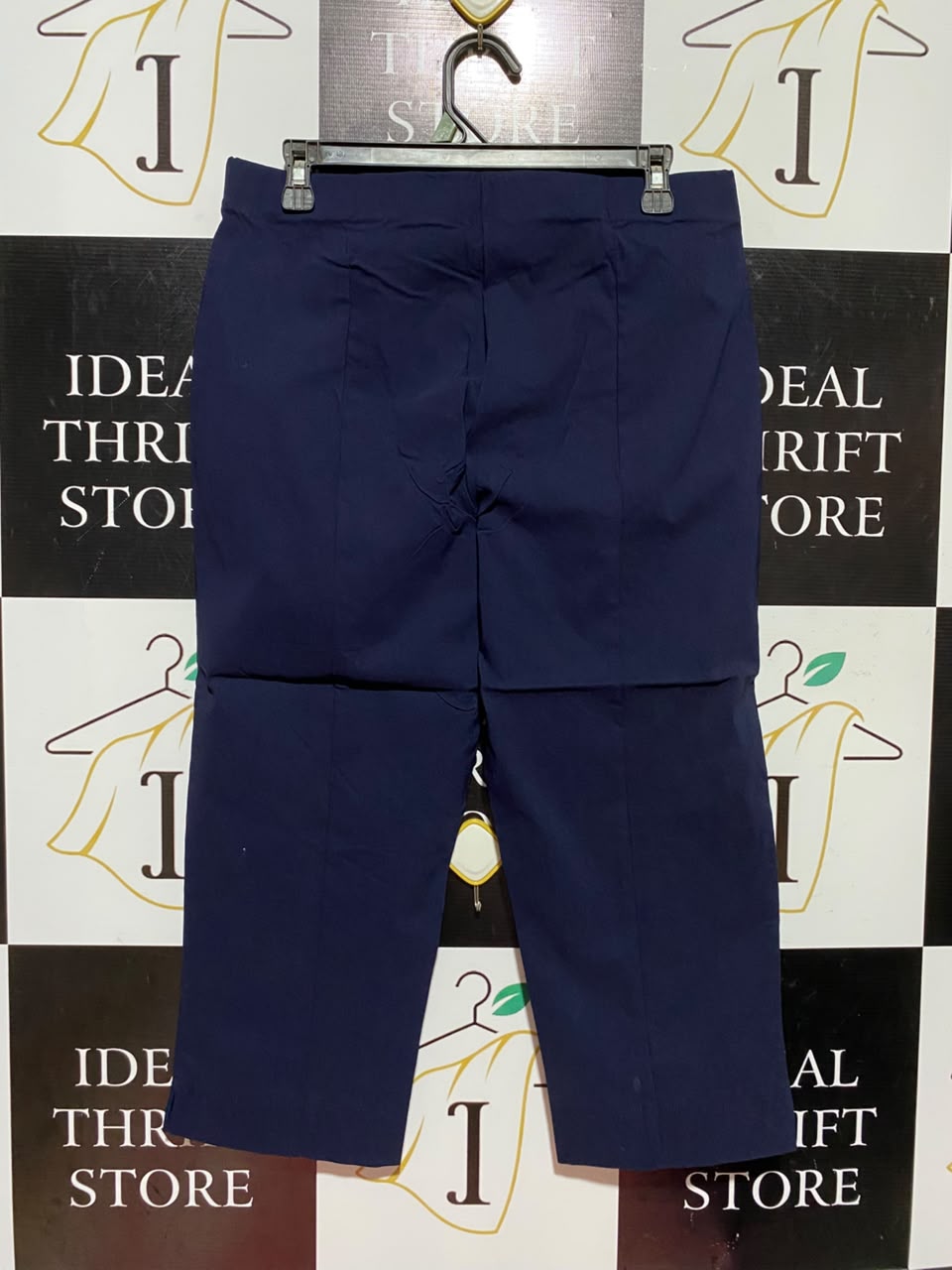 PINNS |L| WAIST 32| A11| WOMEN'S SOLID NAVY BLUE COMFORT STRETCH STRAIGHT-LEG ANKLE TROUSERS