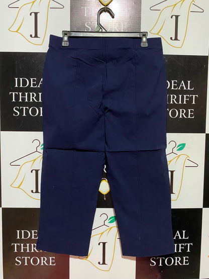 PINNS |L| WAIST 32| A11| WOMEN'S SOLID NAVY BLUE COMFORT STRETCH STRAIGHT-LEG ANKLE TROUSERS
