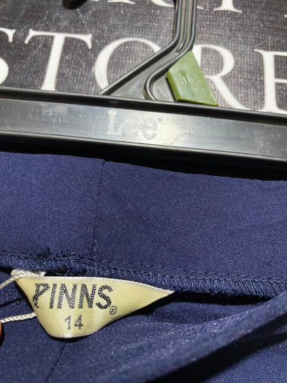 PINNS |L| WAIST 32| A11| WOMEN'S SOLID NAVY BLUE COMFORT STRETCH STRAIGHT-LEG ANKLE TROUSERS
