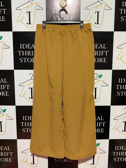 |XL| WAIST 31| A11| WOMEN'S MUSTARD YELLOW DRAWSTRING ELASTIC WAIST WIDE-LEG TROUSERS