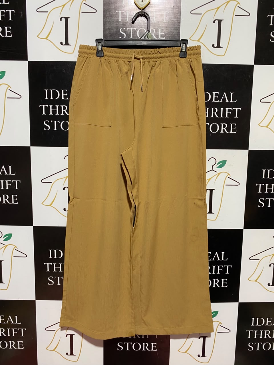 |XL| WAIST 31| A11| WOMEN'S MUSTARD YELLOW DRAWSTRING ELASTIC WAIST WIDE-LEG TROUSERS