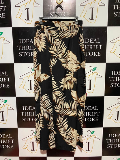 SHEIN |L| WAIST 30| A11| WOMEN'S BLACK & BEIGE TROPICAL PALM LEAF PRINT WIDE-LEG TROUSERS
