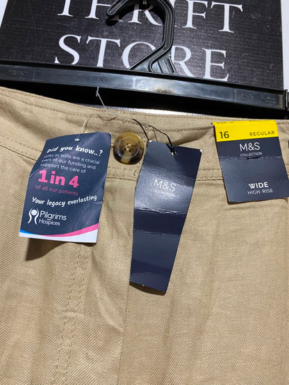 M&S |XXL| WAIST 36| A11| BEIGE LINEN-BLEND HIGH-RISE WIDE-LEG TROUSERS
