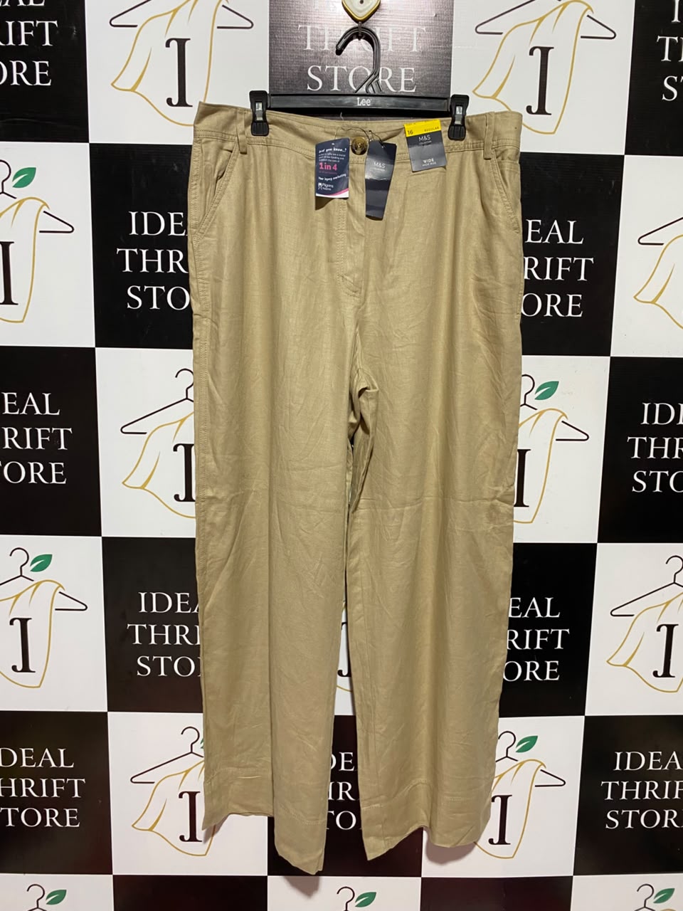 M&S |XXL| WAIST 36| A11| BEIGE LINEN-BLEND HIGH-RISE WIDE-LEG TROUSERS