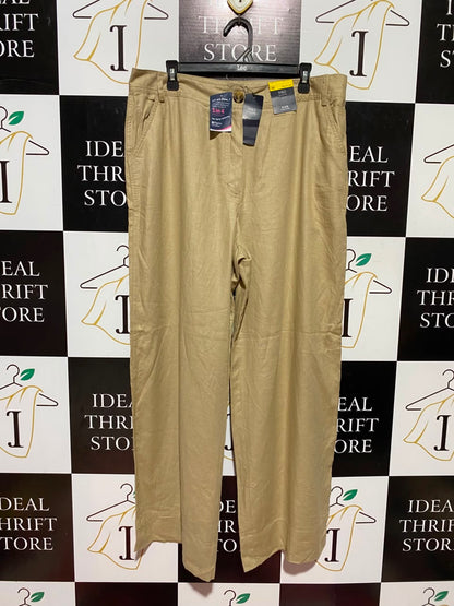 M&S |XXL| WAIST 36| A11| BEIGE LINEN-BLEND HIGH-RISE WIDE-LEG TROUSERS