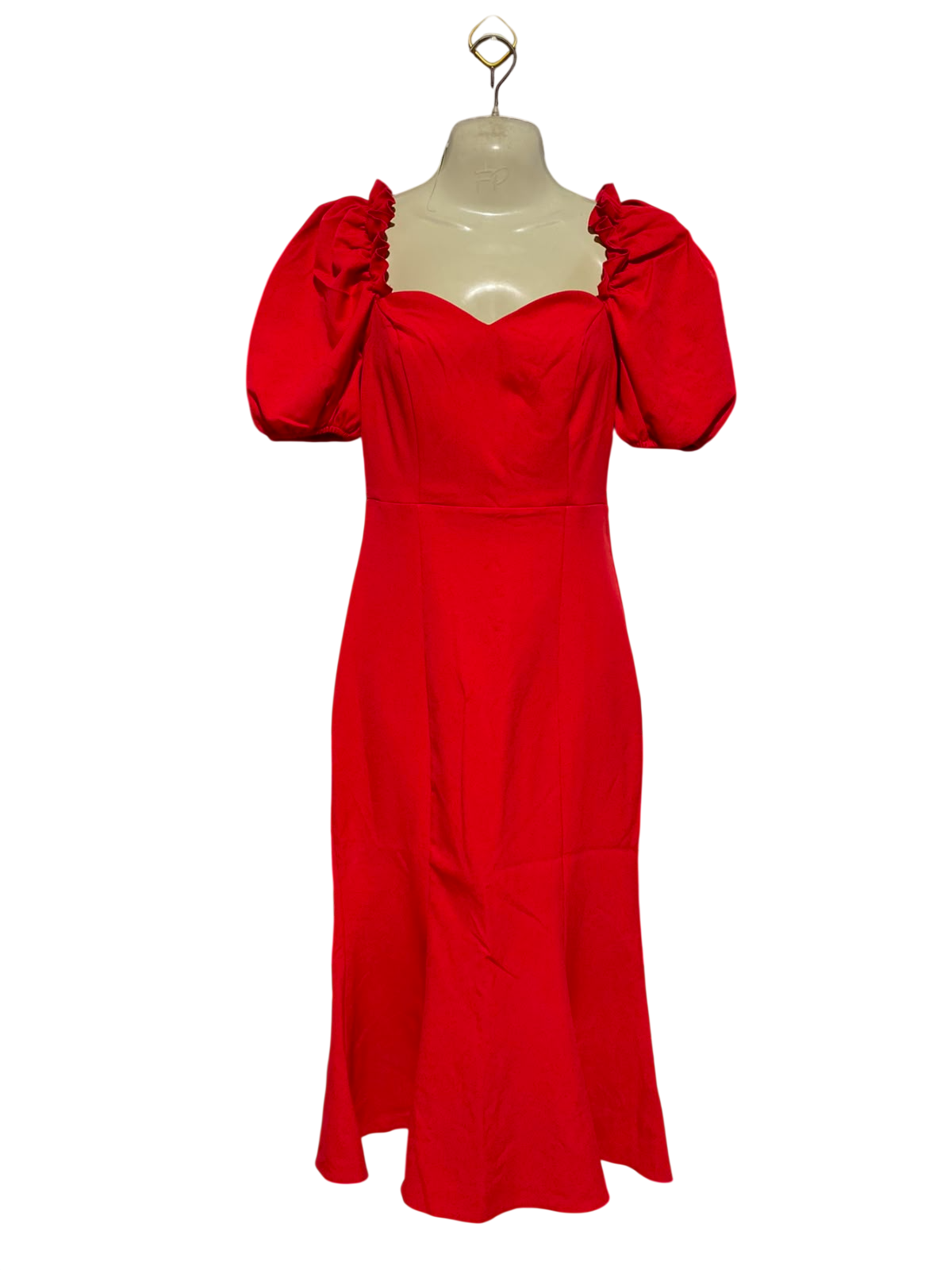 TRENDYOL |S| BUST 15| A12| RED PUFF SLEEVE SWEETHEART MIDI DRESS - ELEGANT MERMAID SILHOUETTE DRESS