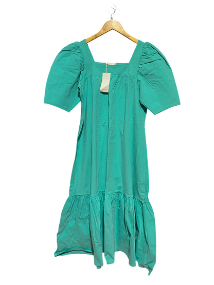 RESERVED |M| BUST 18| A13| TURQUOISE GREEN PUFF SLEEVE MIDI DRESS - SQUARE NECK TIERED DRESS