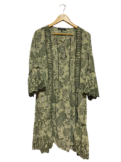 NEXT |XL| BUST 22| A13| OLIVE GREEN PAISLEY EMBROIDERED MINI DRESS - BOHO TUNIC DRESS