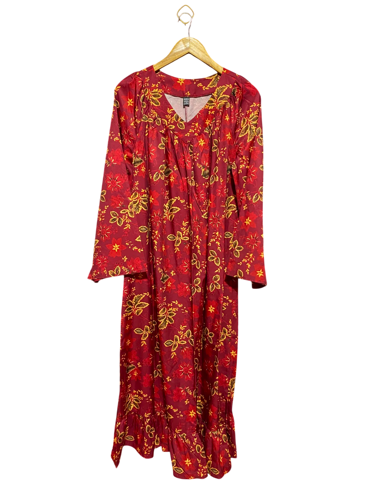 SHEIN |M| BUST 20| A13| MAROON & GOLD FLORAL MAXI DRESS - LONG SLEEVE BOHO DRESS