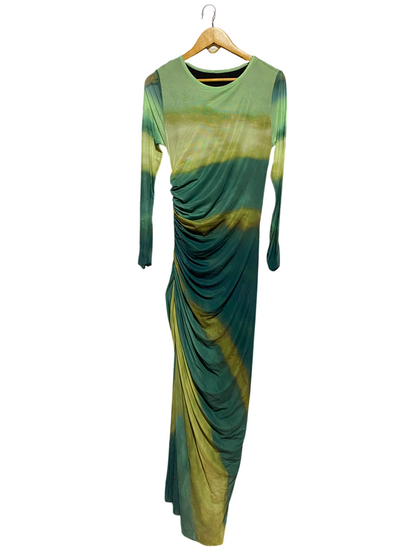 SHEIN |M| BUST 15| A13| GREEN OMBRE RUCHED MAXI DRESS - LONG SLEEVE BODYCON EVENING DRESS