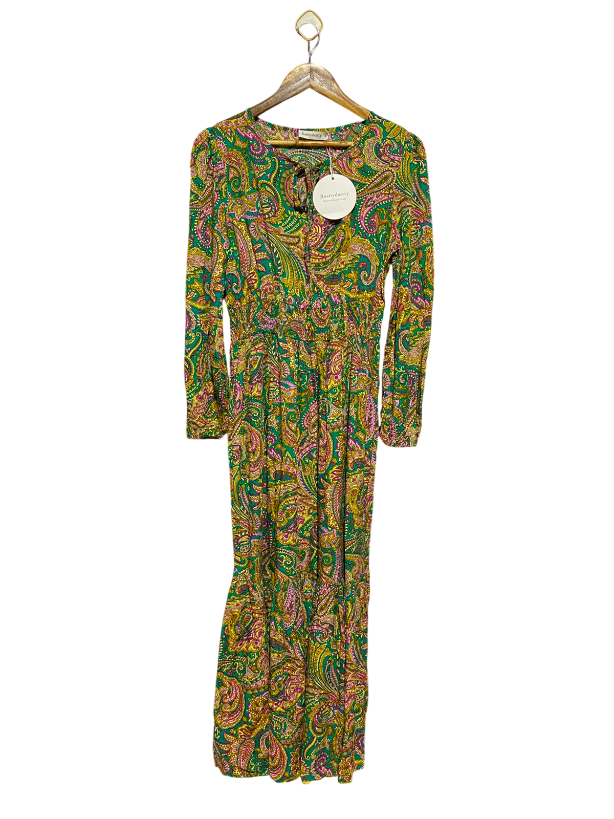 RUSTTY DUSTTY |M| BUST 17| A13| GREEN MULTICOLOR PAISLEY MAXI DRESS