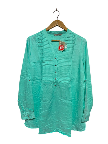TU |L| BUST 19| A13| MINT GREEN PIN-TUCK CASUAL BLOUSE - ROLL-TAB SLEEVE SUMMER TOP