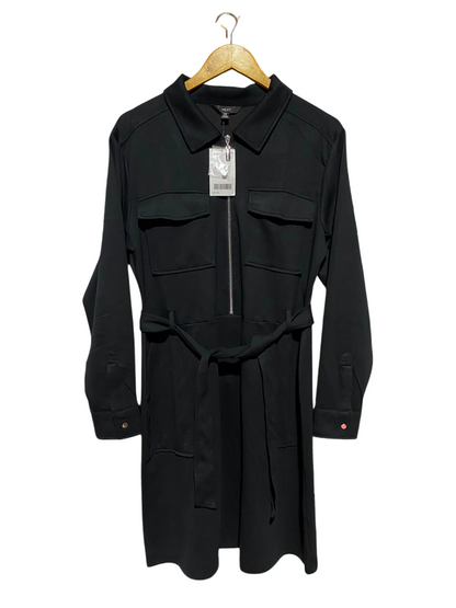NEXT |M| BUST 19| A13| BLACK ZIP-FRONT UTILITY SHIRT DRESS - LONG SLEEVE BELTED SHIRT DRESS