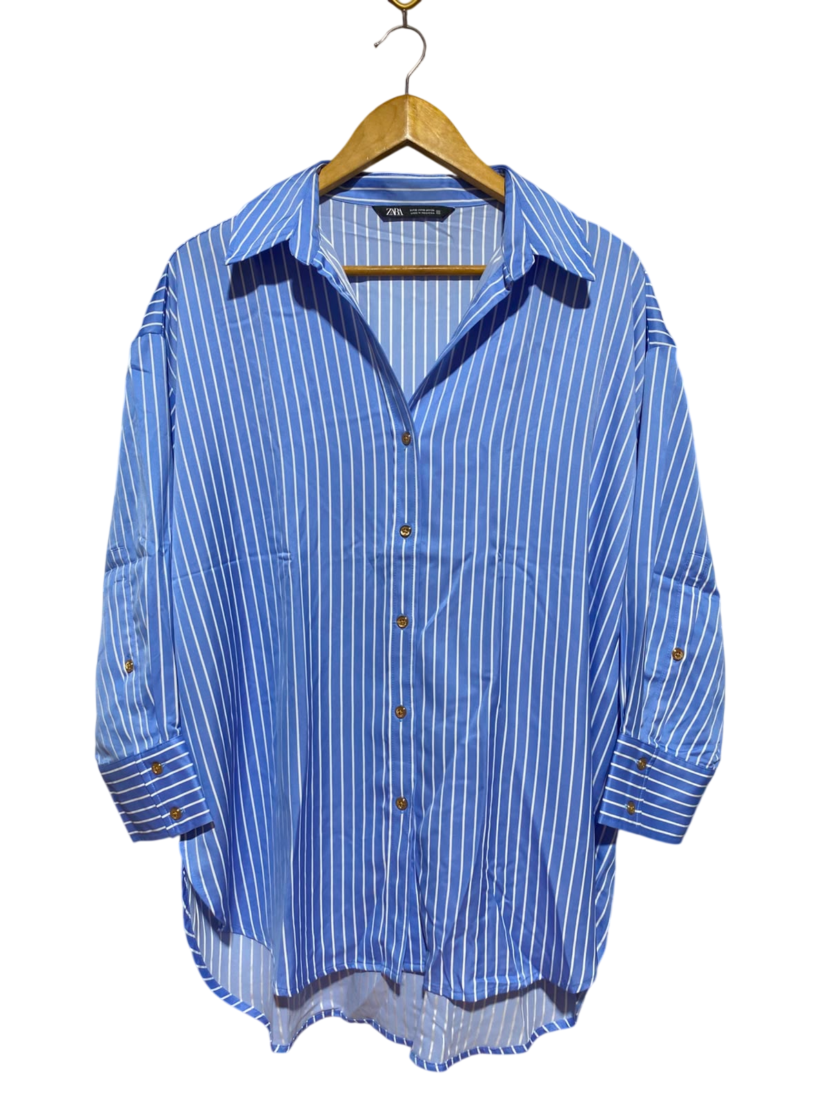 ZARA |S| BUST 25| A13| BLUE & WHITE STRIPED OVERSIZED BUTTON-DOWN SHIRT - LONG SLEEVE CASUAL BLOUSE