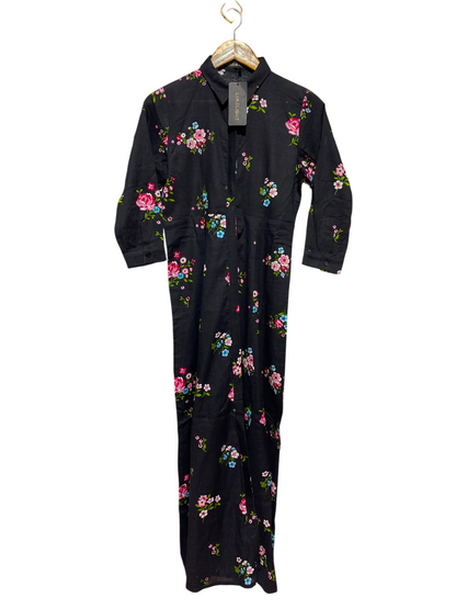 LIMELIGHT |M| BUST 18| A13| BLACK FLORAL PRINT MAXI SHIRT DRESS - LONG SLEEVE COLLARED DRESS