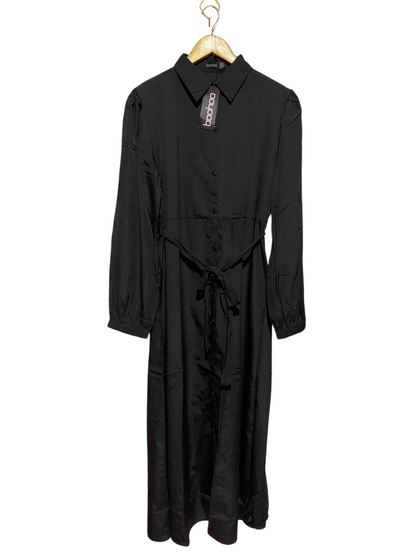 BOOHOO |M| BUST 19| A13| BLACK BUTTON DOWN MAXI SHIRT DRESS - LONG SLEEVE BELTED CASUAL DRESS