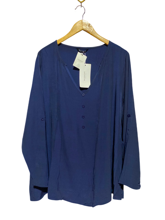 BLOOMCHIC |XL| BUST 25| A13| BLOOMCHIC NAVY BLUE V-NECK BLOUSE - CONVERTIBLE SLEEVE CASUAL TOP