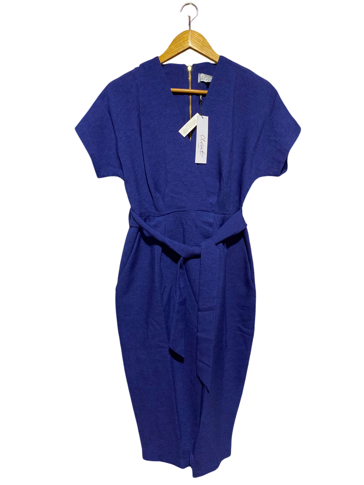 CLOSET |M| BUST FREE| A13| ROYAL BLUE BELTED MIDI DRESS - ELEGANT SHORT SLEEVE FORMAL & CASUAL DRESS