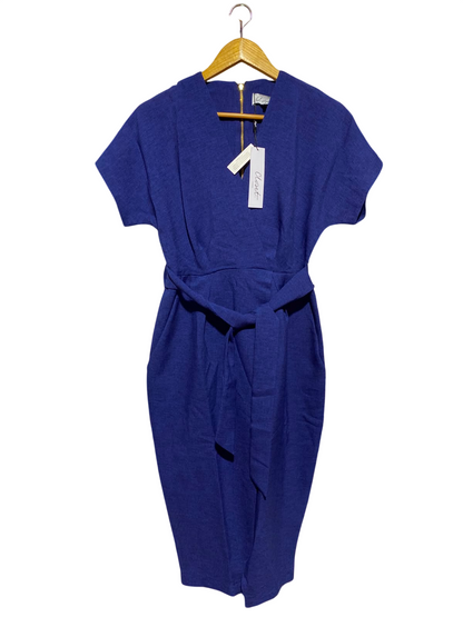 CLOSET |M| BUST FREE| A13| ROYAL BLUE BELTED MIDI DRESS - ELEGANT SHORT SLEEVE FORMAL & CASUAL DRESS