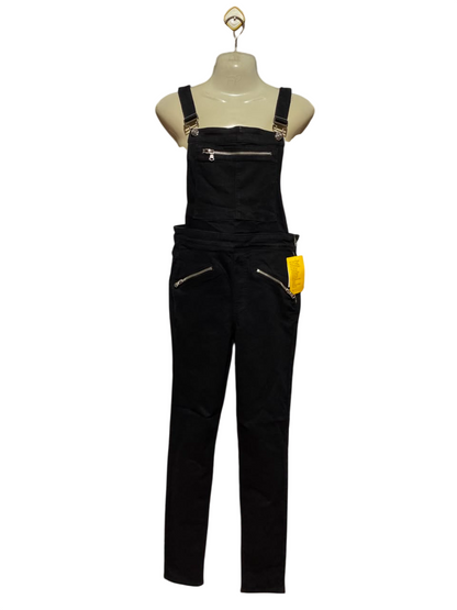 H&M DIVIDED |M| A13| WOMEN'S BLACK DENIM OVERALLS - SLIM FIT DUNGAREES WITH ZIPPER POCKET DETAILS