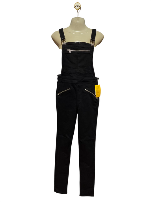 H&M DIVIDED |M| A13| WOMEN'S BLACK DENIM OVERALLS - SLIM FIT DUNGAREES WITH ZIPPER POCKET DETAILS