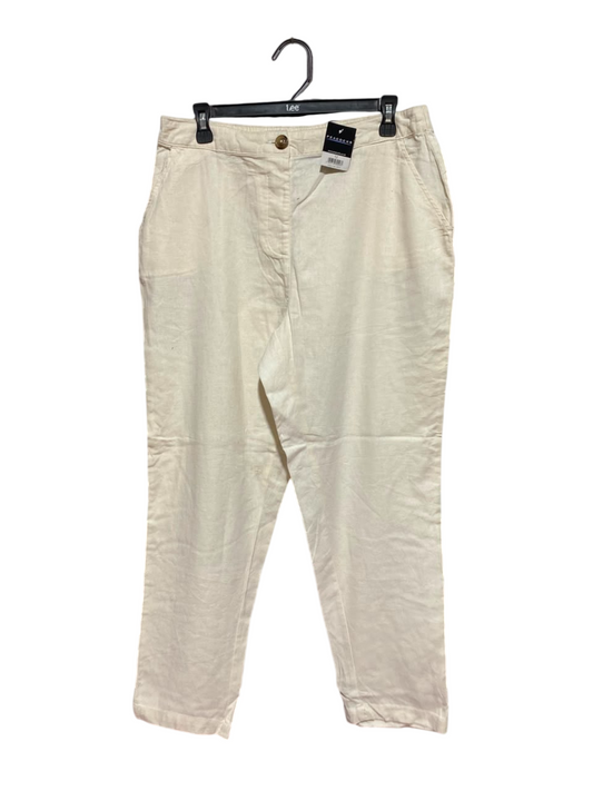PEACOCKKS |L| WAIST 31| A13| WOMEN'S BEIGE HIGH WAISTED STRAIGHT LEG LINEN BLEND TROUSERS - CASUAL SUMMER & WORKWEAR PANTS