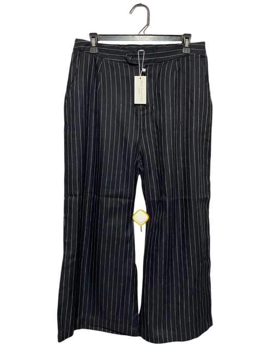 MIS SPARROW |L| WAIST 30| A13| WOMEN'S BLACK PINSTRIPE WIDE LEG TROUSERS - ELEGANT HIGH WAISTED FORMAL & CASUAL PANTS