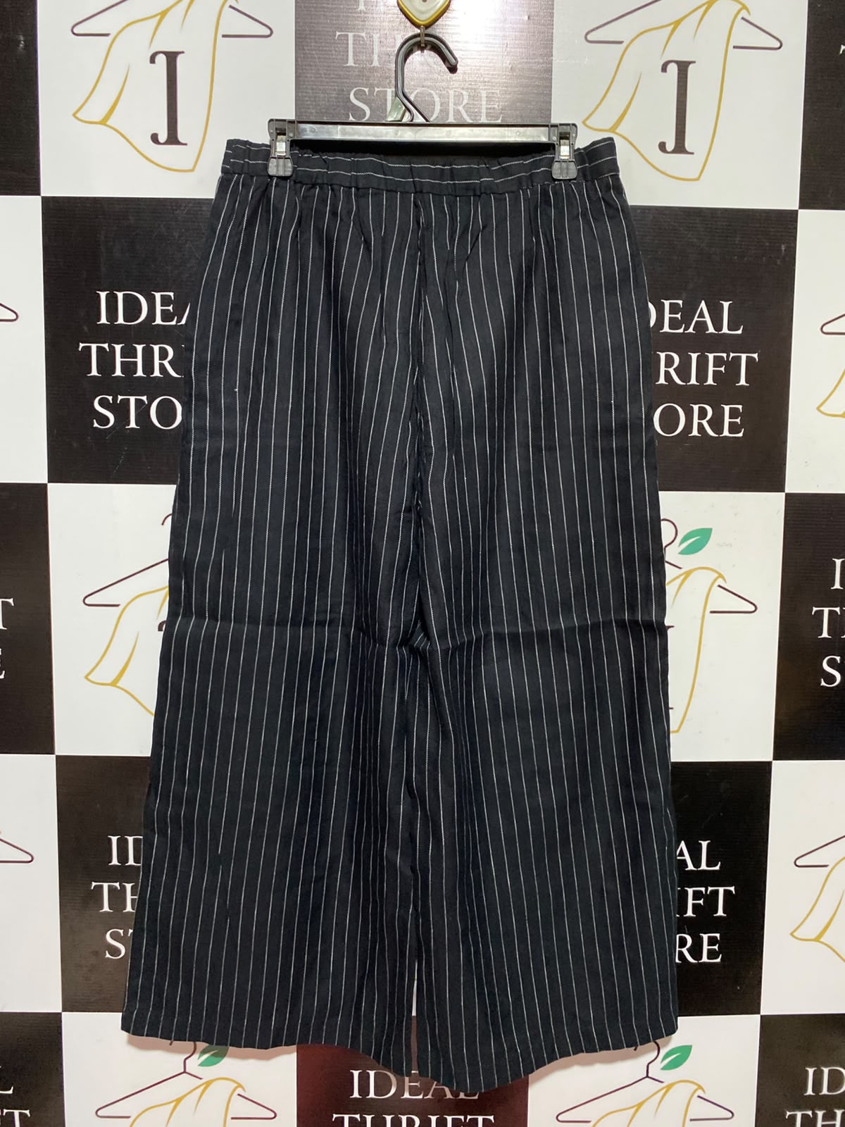 MIS SPARROW |L| WAIST 30| A13| WOMEN'S BLACK PINSTRIPE WIDE LEG TROUSERS - ELEGANT HIGH WAISTED FORMAL & CASUAL PANTS