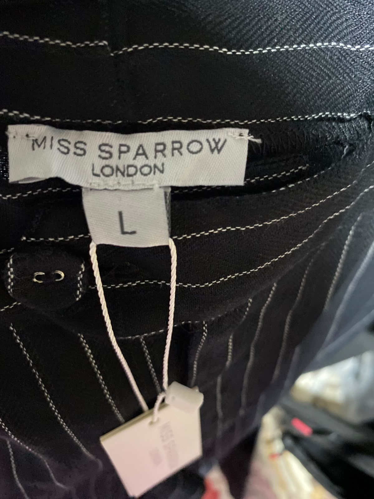 MIS SPARROW |L| WAIST 30| A13| WOMEN'S BLACK PINSTRIPE WIDE LEG TROUSERS - ELEGANT HIGH WAISTED FORMAL & CASUAL PANTS