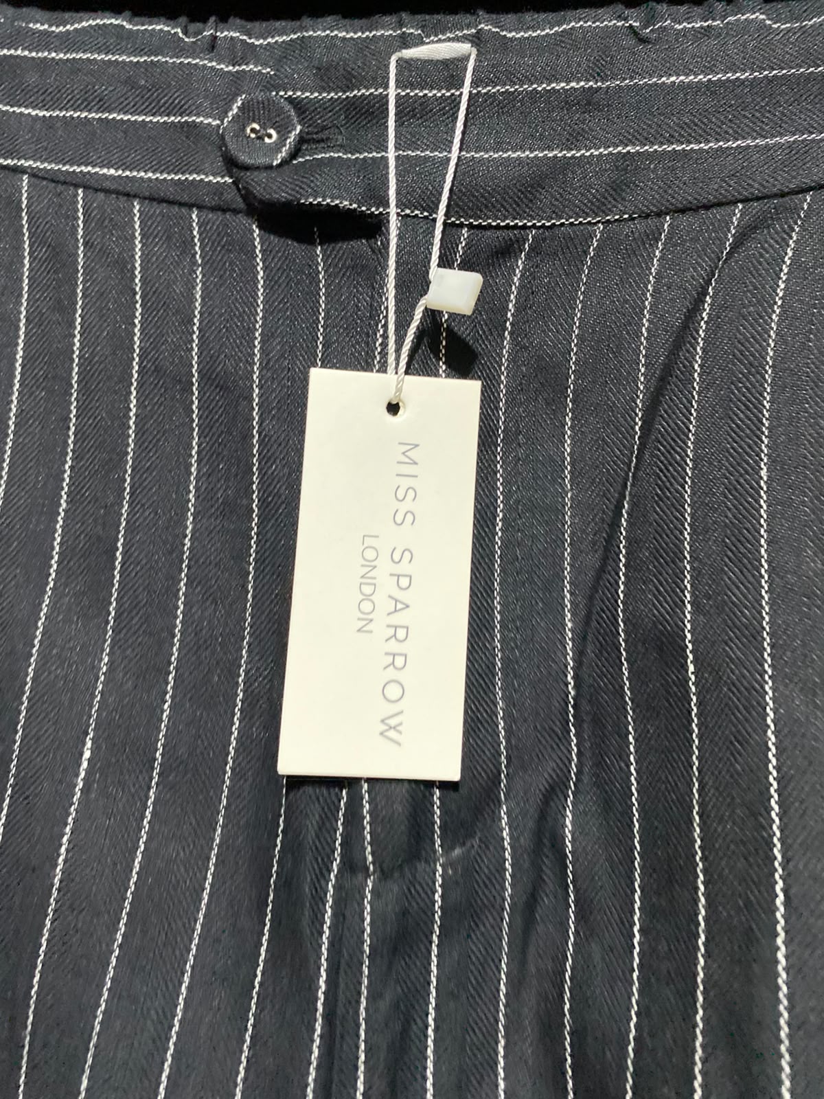 MIS SPARROW |L| WAIST 30| A13| WOMEN'S BLACK PINSTRIPE WIDE LEG TROUSERS - ELEGANT HIGH WAISTED FORMAL & CASUAL PANTS
