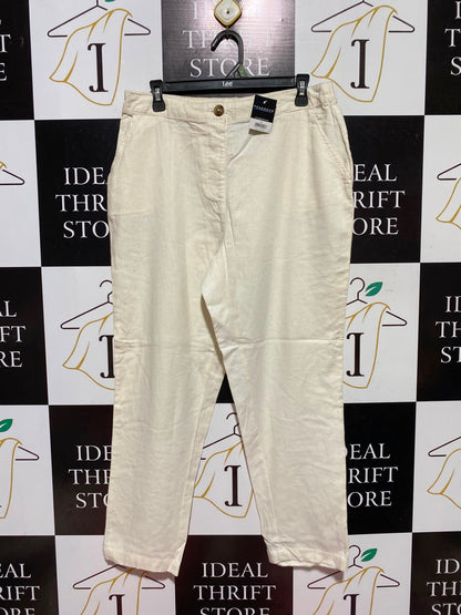 PEACOCKKS |L| WAIST 31| A13| WOMEN'S BEIGE HIGH WAISTED STRAIGHT LEG LINEN BLEND TROUSERS - CASUAL SUMMER & WORKWEAR PANTS