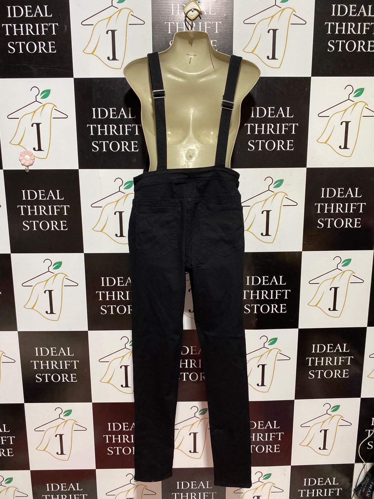 H&M DIVIDED |M| A13| WOMEN'S BLACK DENIM OVERALLS - SLIM FIT DUNGAREES WITH ZIPPER POCKET DETAILS