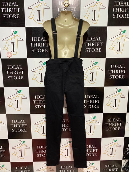 H&M DIVIDED |M| A13| WOMEN'S BLACK DENIM OVERALLS - SLIM FIT DUNGAREES WITH ZIPPER POCKET DETAILS