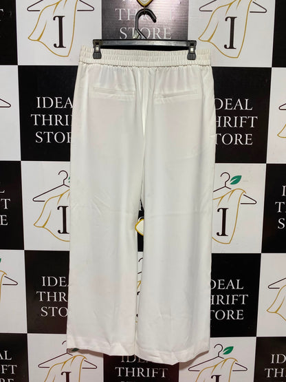 M&S |L| WAIST 30| A13| WHITE HIGH RISE CROPPED WIDE LEG TROUSERS - CASUAL DRAWSTRING PALAZZO PANTS