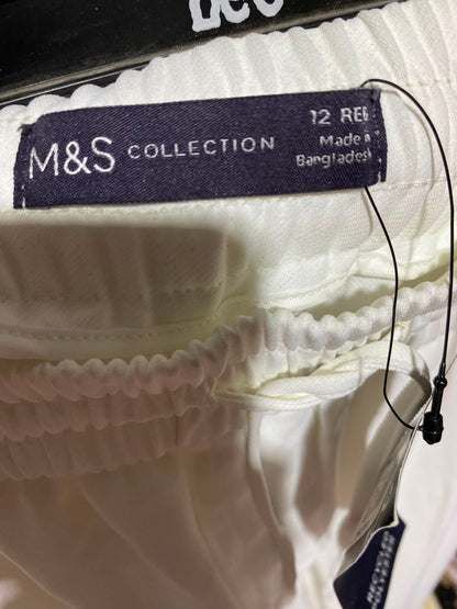M&S |L| WAIST 30| A13| WHITE HIGH RISE CROPPED WIDE LEG TROUSERS - CASUAL DRAWSTRING PALAZZO PANTS