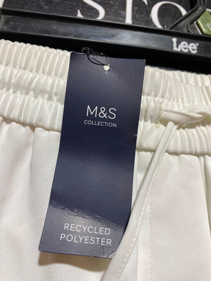 M&S |L| WAIST 30| A13| WHITE HIGH RISE CROPPED WIDE LEG TROUSERS - CASUAL DRAWSTRING PALAZZO PANTS
