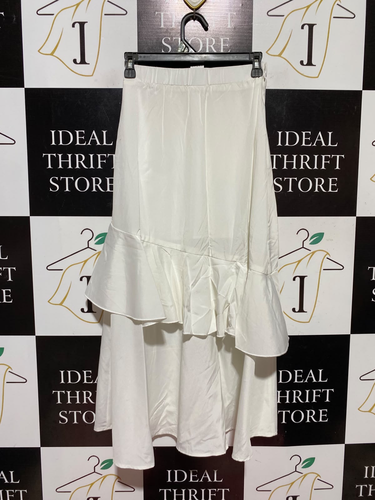 SHEIN |XS| WAIST 24| A13| WOMEN'S ELEGANT WHITE RUFFLED MAXI SKIRT - HIGH WAISTED ASYMMETRICAL TIERED SKIRT