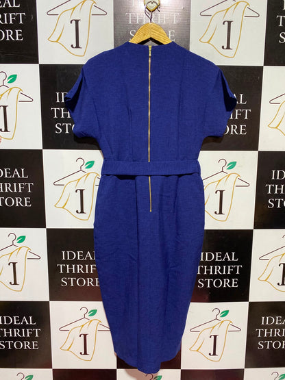 CLOSET |M| BUST FREE| A13| ROYAL BLUE BELTED MIDI DRESS - ELEGANT SHORT SLEEVE FORMAL & CASUAL DRESS