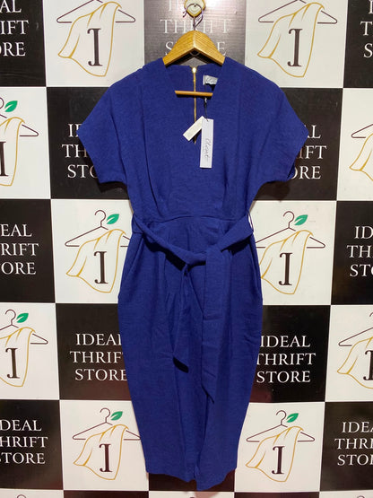 CLOSET |M| BUST FREE| A13| ROYAL BLUE BELTED MIDI DRESS - ELEGANT SHORT SLEEVE FORMAL & CASUAL DRESS