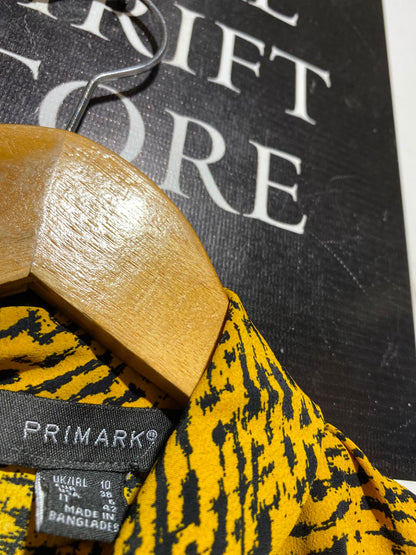 PRIMARK |M| BUST 18| A13| MUSTARD YELLOW & BLACK HIGH-NECK BLOUSE - LONG SLEEVE ABSTRACT PRINT TOP