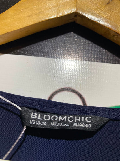 BLOOMCHIC |XL| BUST 25| A13| BLOOMCHIC NAVY BLUE V-NECK BLOUSE - CONVERTIBLE SLEEVE CASUAL TOP
