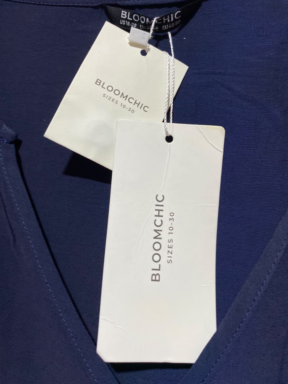 BLOOMCHIC |XL| BUST 25| A13| BLOOMCHIC NAVY BLUE V-NECK BLOUSE - CONVERTIBLE SLEEVE CASUAL TOP