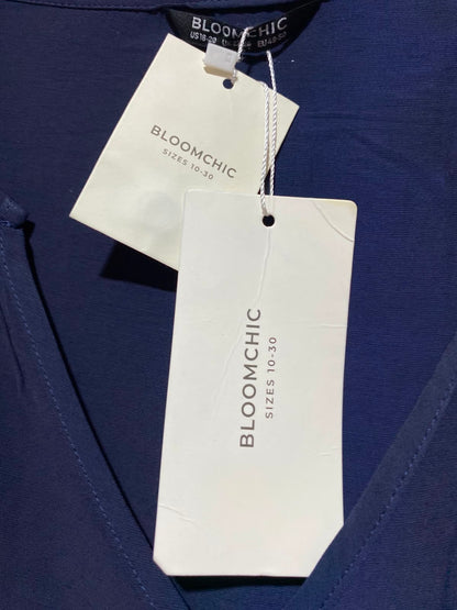 BLOOMCHIC |XL| BUST 25| A13| BLOOMCHIC NAVY BLUE V-NECK BLOUSE - CONVERTIBLE SLEEVE CASUAL TOP