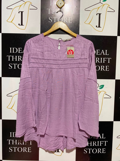 TU |XL| BUST 23| A13| LILAC LACE DETAIL PEASANT BLOUSE - LONG SLEEVE BOHEMIAN SUMMER TOP