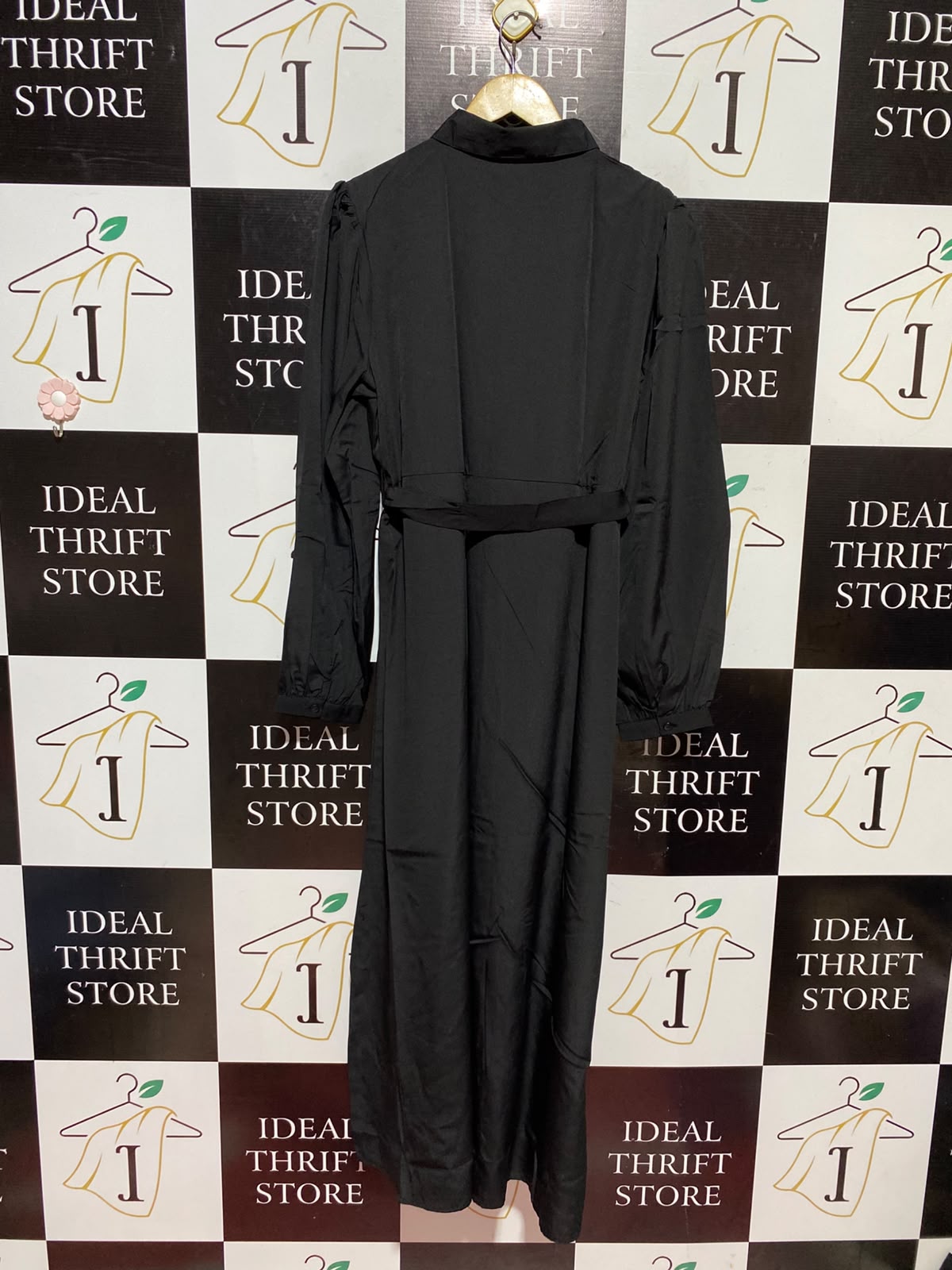 BOOHOO |M| BUST 19| A13| BLACK BUTTON DOWN MAXI SHIRT DRESS - LONG SLEEVE BELTED CASUAL DRESS